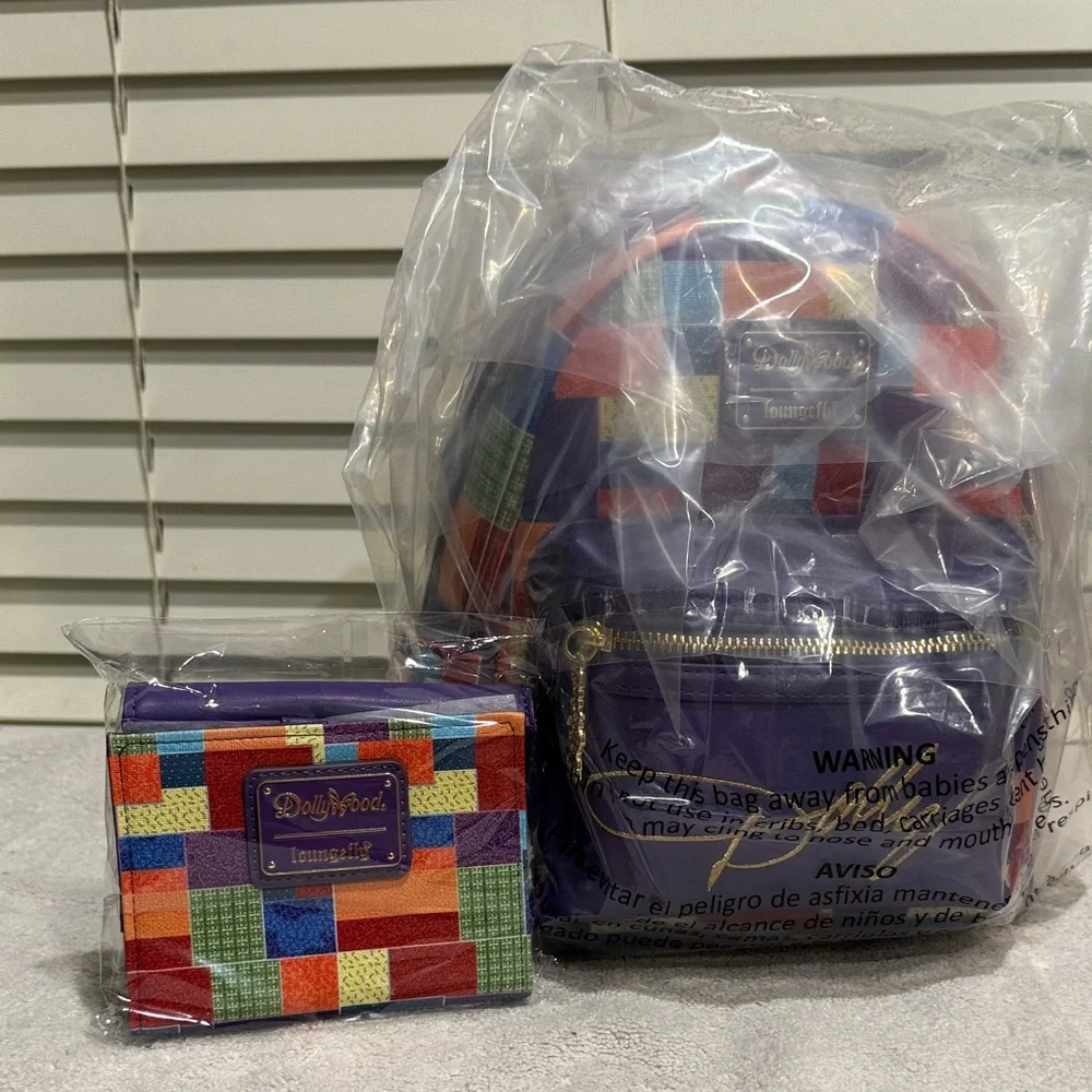 Loungefly Dolly Parton Coat of Many Colors Backpack + Wallet NWT Dollywood Excl - Picture 1 of 7